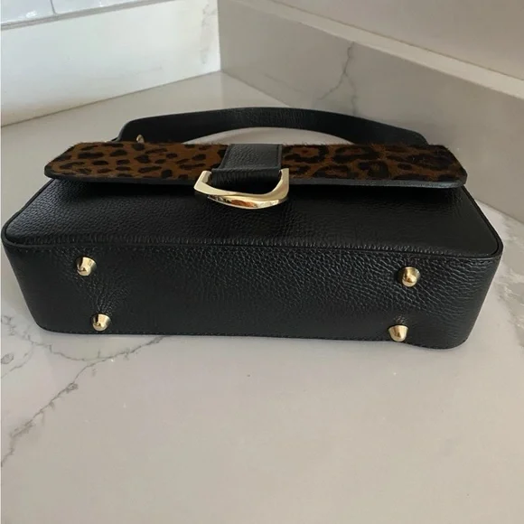 🆕 DIVINA FIRENZE 🇮🇹 Black Leather Leopard Fur Flap Shoulder/Crossbody Bag - Picture 6 of 15